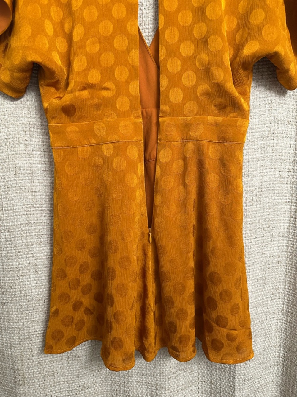 Revolve Tularosa Whitley Short Sleeve Satin Flowy Dress Polka Dot Orange Sz XS - Picture 8 of 12